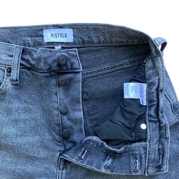 PISTOLA Straight Leg Jean Womens Sz 27 Grey High Rise Button Fly Distressed - Picture 3 of 8